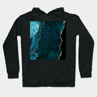 Watercolor Agate in Teal Green and Turquoise with Glitter Veins Hoodie